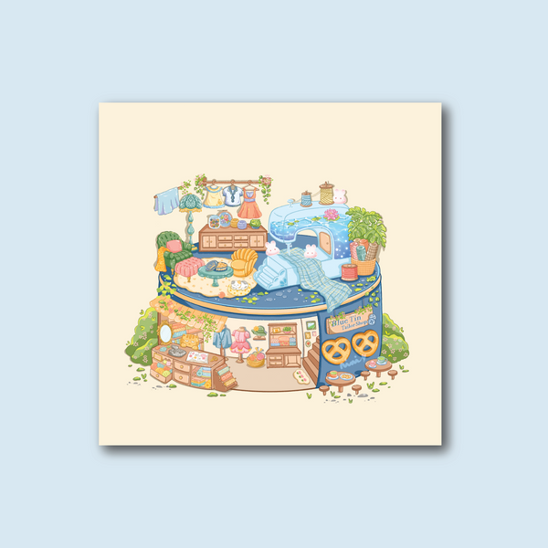 Blue Cookie Tin Tailor Shop Art Print 8x8