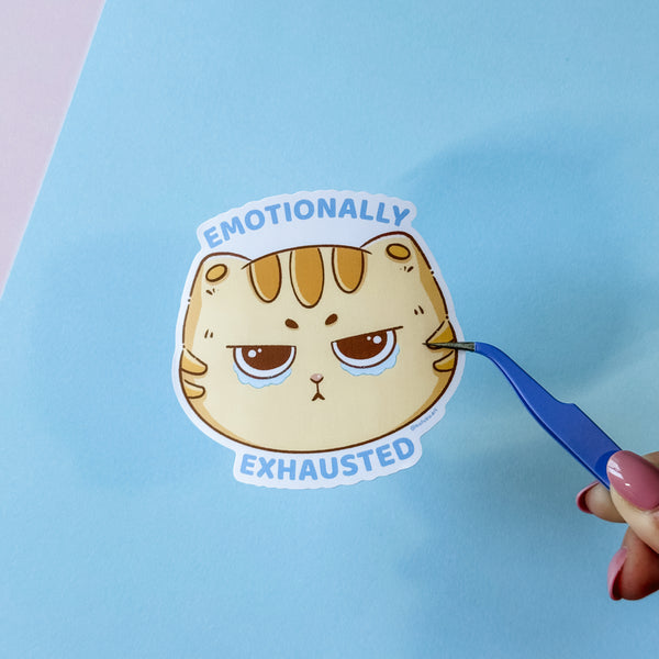 Emotionally Exhausted Cat Vinyl Sticker
