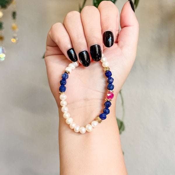 Lapis Lazuli | Tourmaline | Freshwater Pearls Bracelet