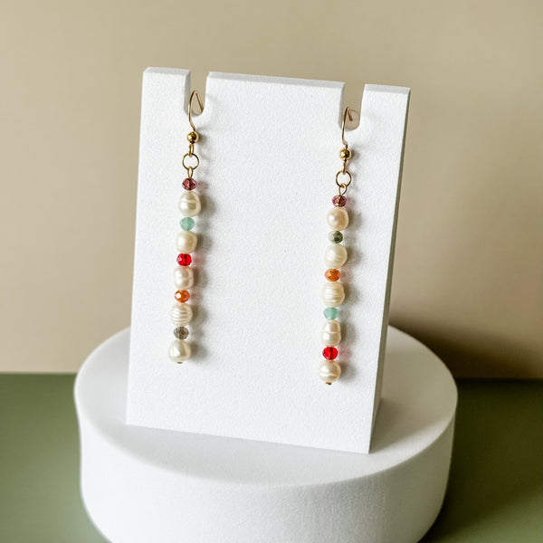 Faceted Agate Pearl Dangle Earrings