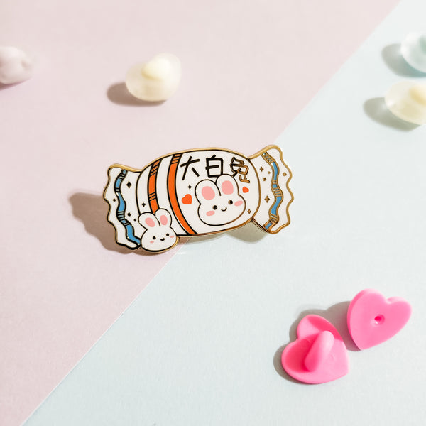 White Rabbit Candy Enamel Pin