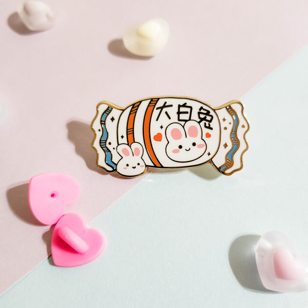 White Rabbit Candy Enamel Pin