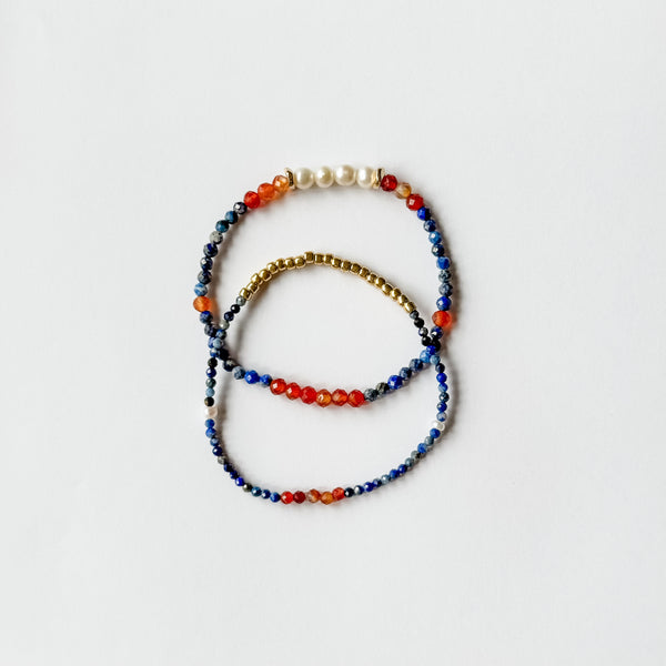 Feng Lan | 枫蓝 | Lapis Lazuli | Red Agate | Freshwater Pearls Bracelet