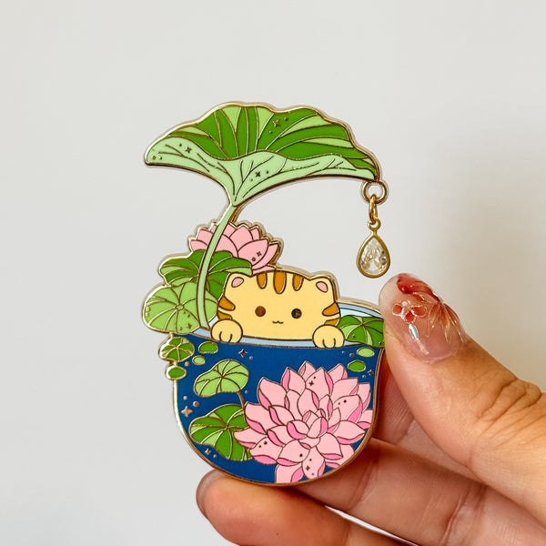 Lily Taro Enamel Pin with Crystal Drop