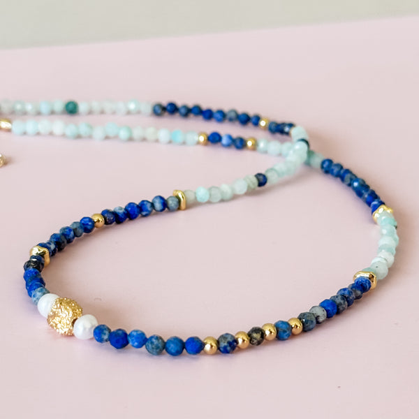 The Blue Hour - Lapis, Amazonite & Freshwater Pearl Necklace