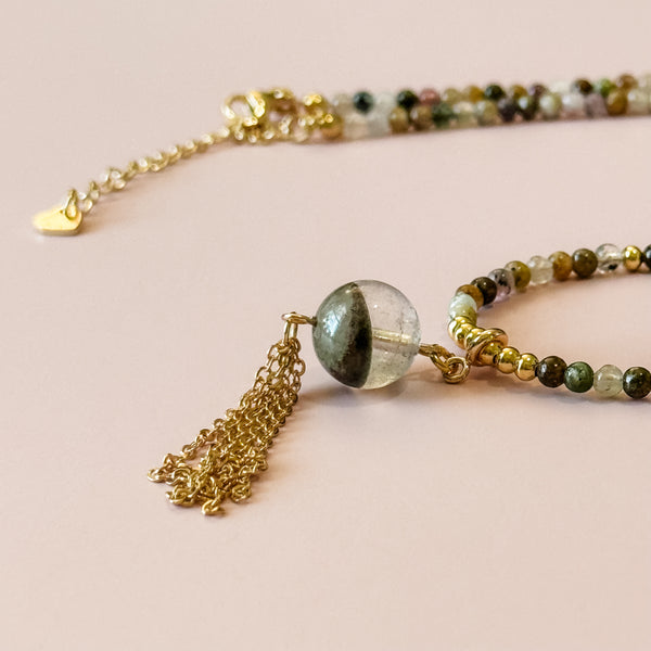 Enchanted Garden - Multicolored Agate & Green Phantom Quartz Necklace