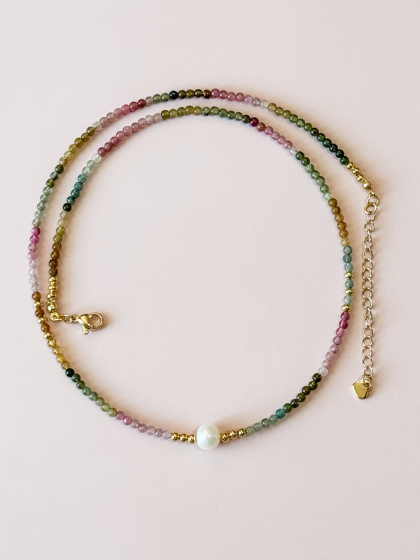 Secret Garden - Multicolored Tourmaline & Freshwater Pearl Necklace
