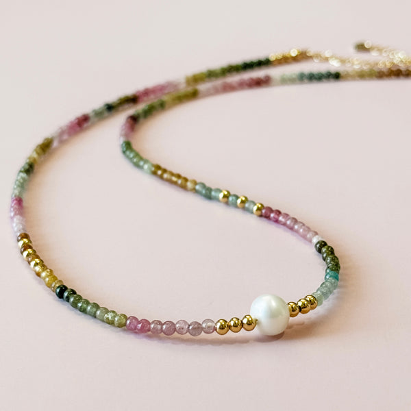 Secret Garden - Multicolored Tourmaline & Freshwater Pearl Necklace