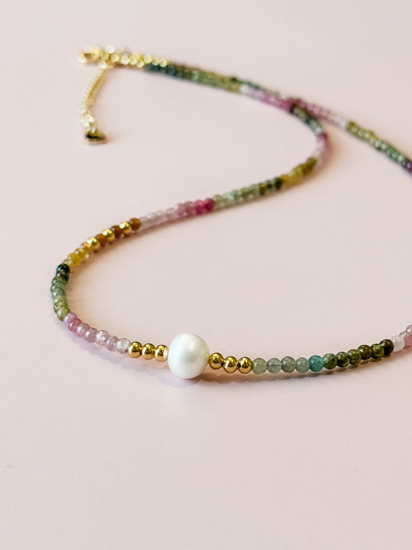 Secret Garden - Multicolored Tourmaline & Freshwater Pearl Necklace