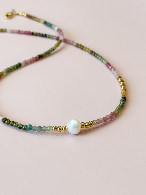 Secret Garden - Multicolored Tourmaline & Freshwater Pearl Necklace