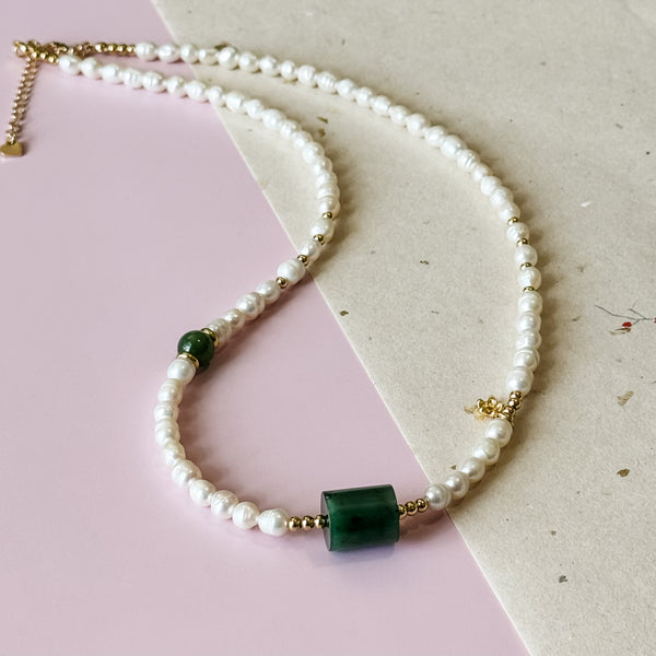 Nephrite Jade & Freshwater Pearl Necklace