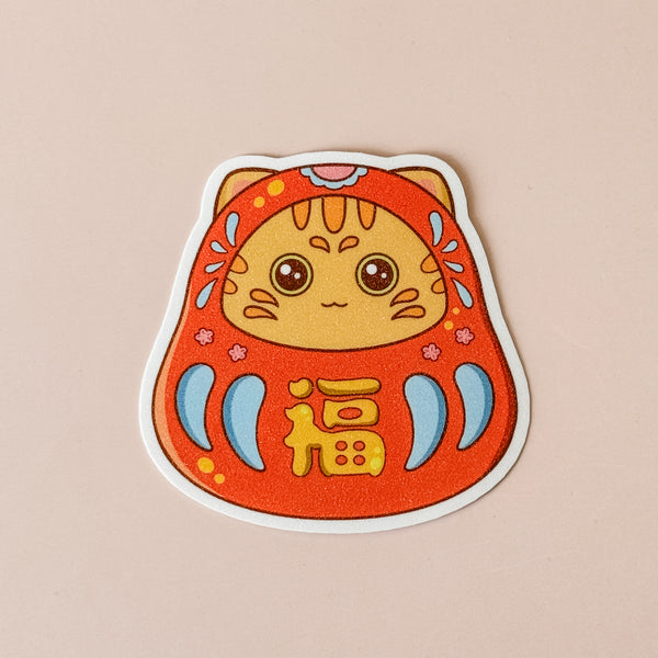 Lucky Daruma Sand Glitter Frosted Sticker