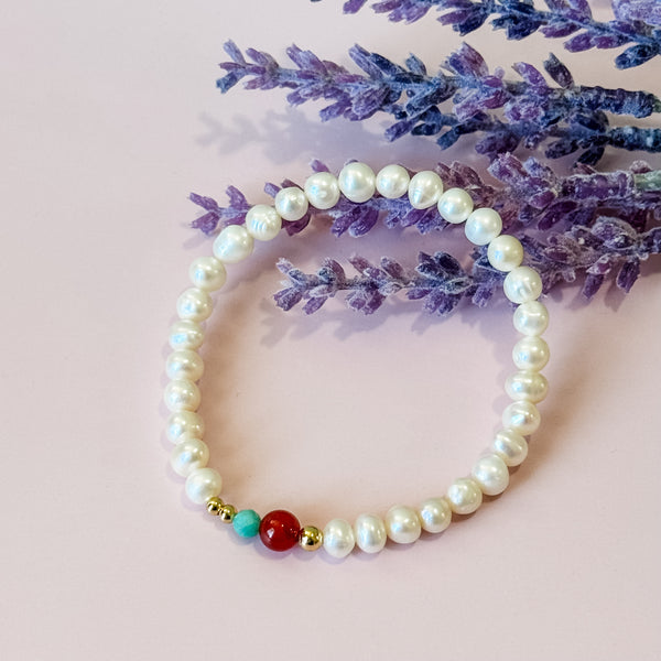 Dainty Pearl Bracelet | Nanhong Agate & Amazonite Accents