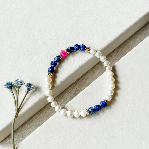 Xue Lan | 雪蓝 | Lapis Lazuli | Tourmaline | Freshwater Pearls Bracelet