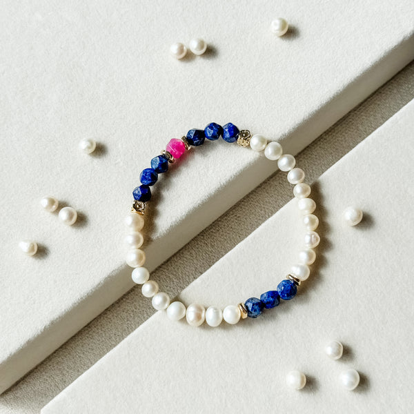 Xue Lan | 雪蓝 | Lapis Lazuli | Tourmaline | Freshwater Pearls Bracelet