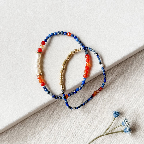 Feng Lan | 枫蓝 | Lapis Lazuli | Red Agate | Freshwater Pearls Bracelet