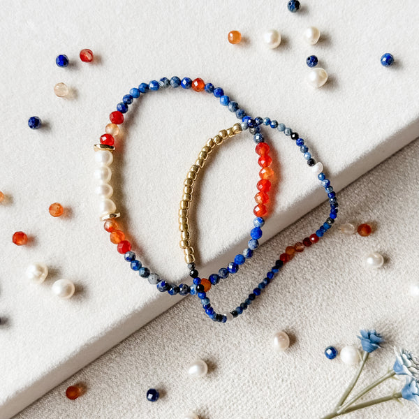 Feng Lan | 枫蓝 | Lapis Lazuli | Red Agate | Freshwater Pearls Bracelet