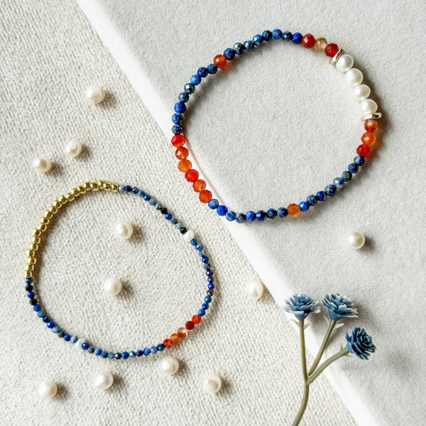 Feng Lan | 枫蓝 | Lapis Lazuli | Red Agate | Freshwater Pearls Bracelet