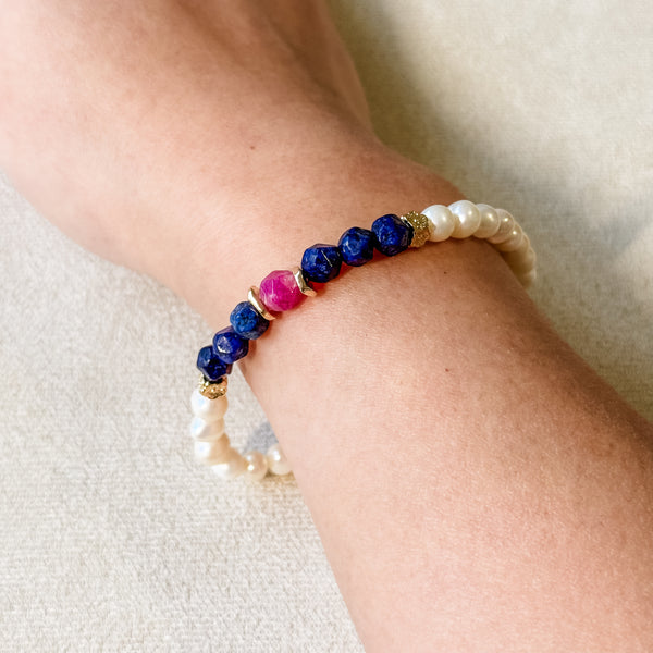 Xue Lan | 雪蓝 | Lapis Lazuli | Tourmaline | Freshwater Pearls Bracelet