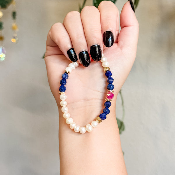 Xue Lan | 雪蓝 | Lapis Lazuli | Tourmaline | Freshwater Pearls Bracelet