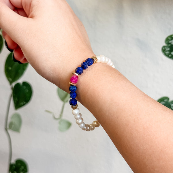 Xue Lan | 雪蓝 | Lapis Lazuli | Tourmaline | Freshwater Pearls Bracelet