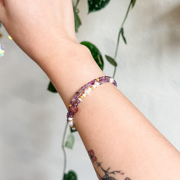 Zi Xi | 紫曦 | Amethyst | Strawberry Quartz | Freshwater Pearls Bracelet