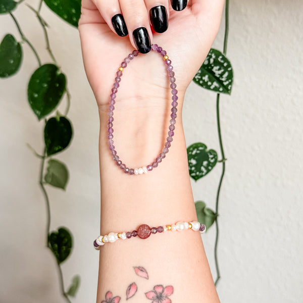 Zi Xi | 紫曦 | Amethyst | Strawberry Quartz | Freshwater Pearls Bracelet