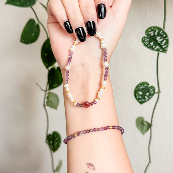 Zi Xi | 紫曦 | Amethyst | Strawberry Quartz | Freshwater Pearls Bracelet