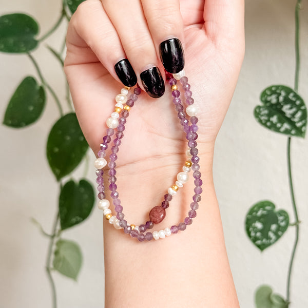 Zi Xi | 紫曦 | Amethyst | Strawberry Quartz | Freshwater Pearls Bracelet