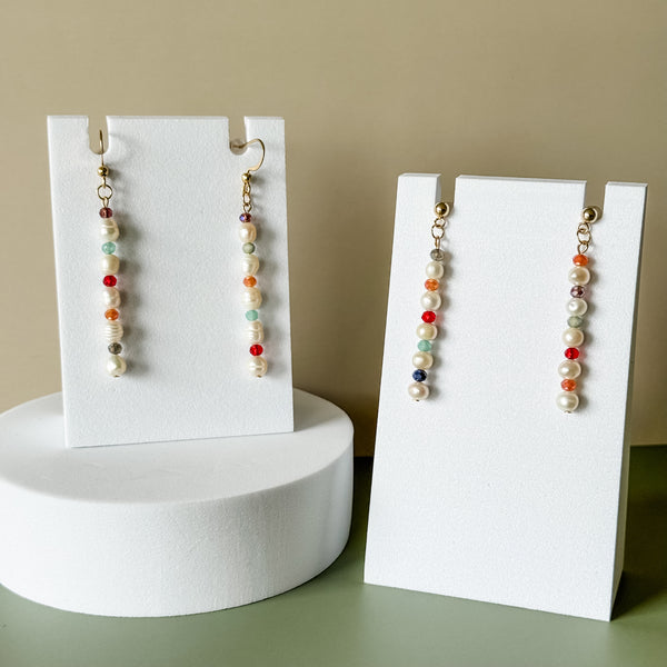 Faceted Agate Pearl Dangle Earrings