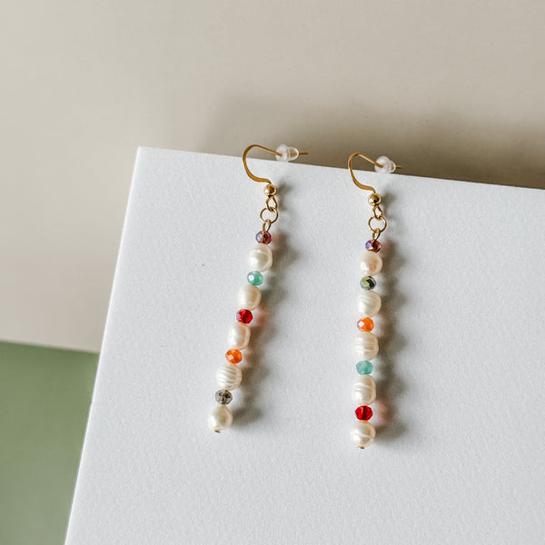 Faceted Agate Pearl Dangle Earrings