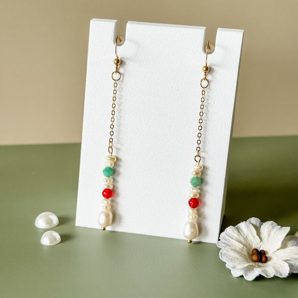 Amazonite Agate Pearl Dangle Earrings