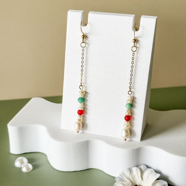 Amazonite Agate Pearl Dangle Earrings