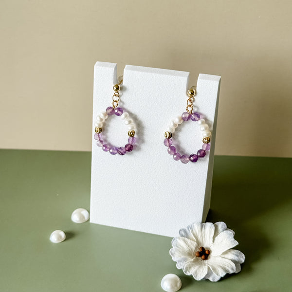 Dainty Amethyst Pearl Earrings