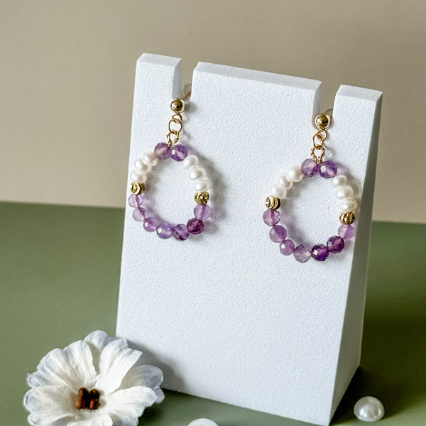 Dainty Amethyst Pearl Earrings