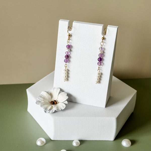 Amethyst Pearl Dangle Earrings