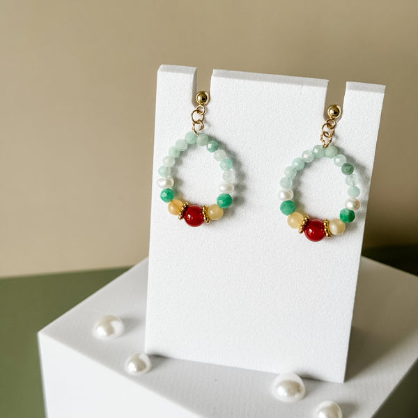 Amazonite Red Agate Jade Earrings