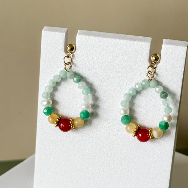 Amazonite Red Agate Jade Earrings