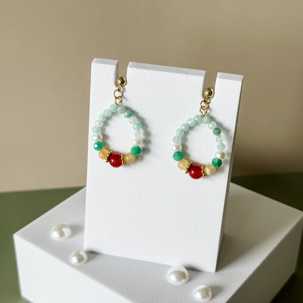 Amazonite Red Agate Jade Earrings