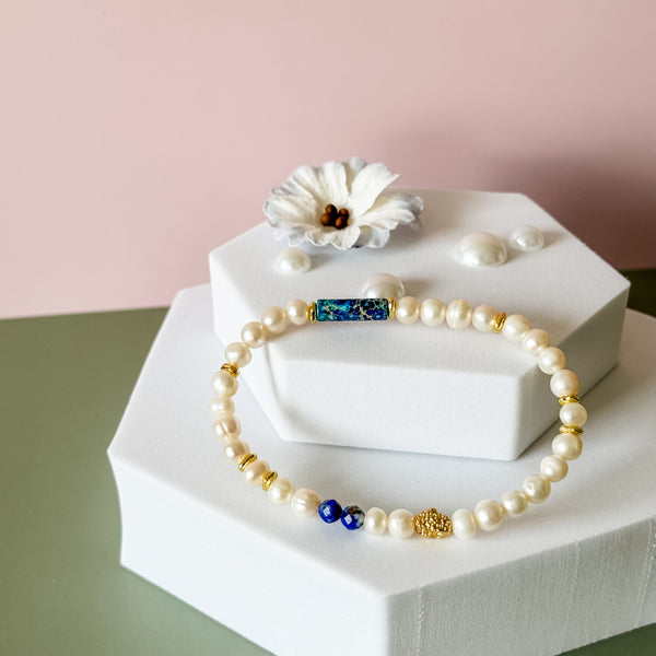 Pearl Lapis Bracelet