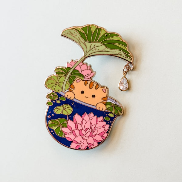 Lily Taro Enamel Pin with Crystal Drop
