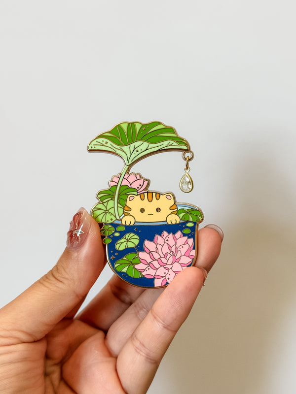 Lily Taro Enamel Pin with Crystal Drop