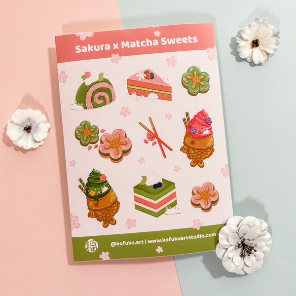 Strawberry x Matcha Desserts Sticker Sheet