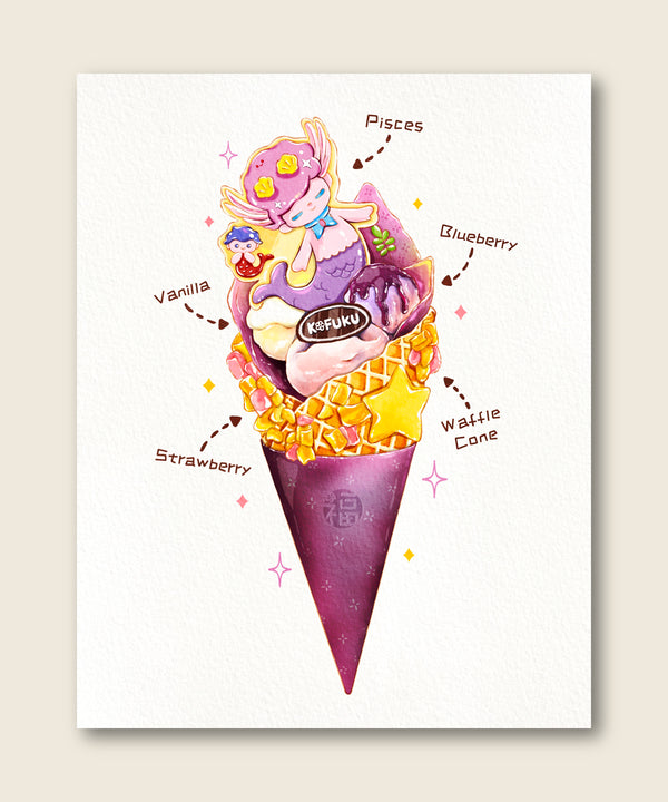 Waffle Ice Cream Illustration Print