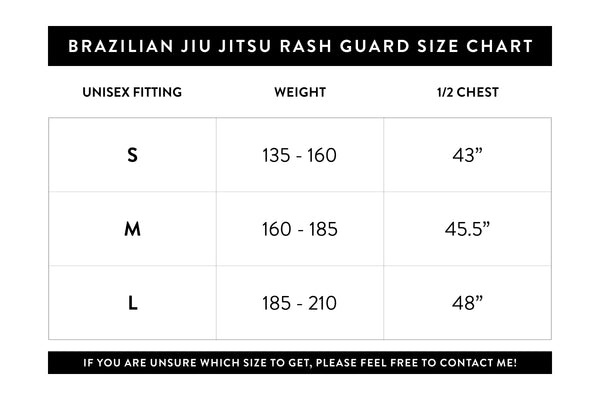 Brazilian Jiu Jitsu Rashguard Size Chart 
